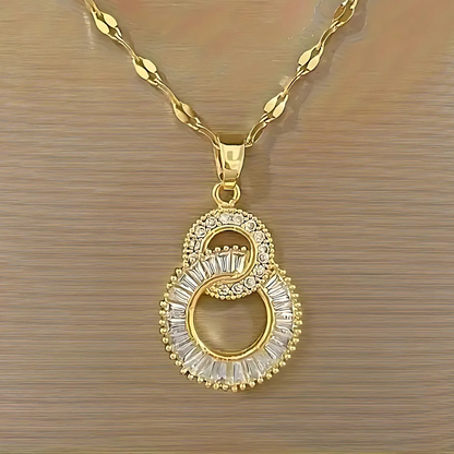 Gold Plated Double Ring Rhinestone Necklace