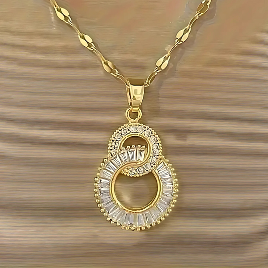 Gold Plated Double Ring Rhinestone Necklace