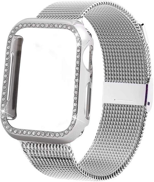 Apple Watch Stainless Steel Milanese Band + Diamond Case