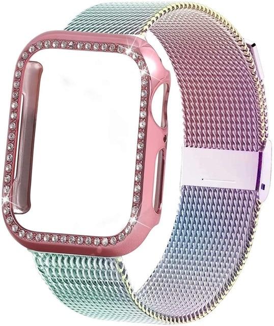 Apple Watch Stainless Steel Milanese Band + Diamond Case