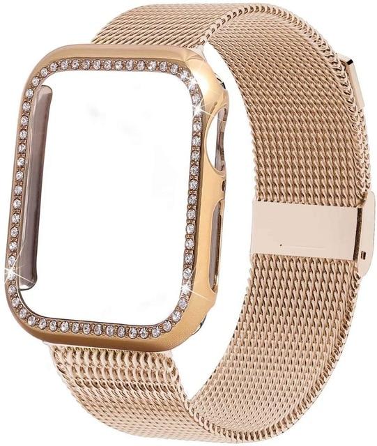 Apple Watch Stainless Steel Milanese Band + Diamond Case